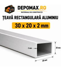 Teava rectangulara aluminiu 30 x 20 x 2 mm, 6 metri (EN AW-6060)